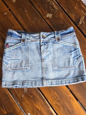 Moto Mini Destressed Denim Skirt in Light Blue